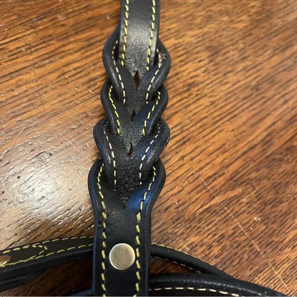 Soft Touch Leather Braided TwoTone Handle Dog Leash, black tan, 6ft NWOT